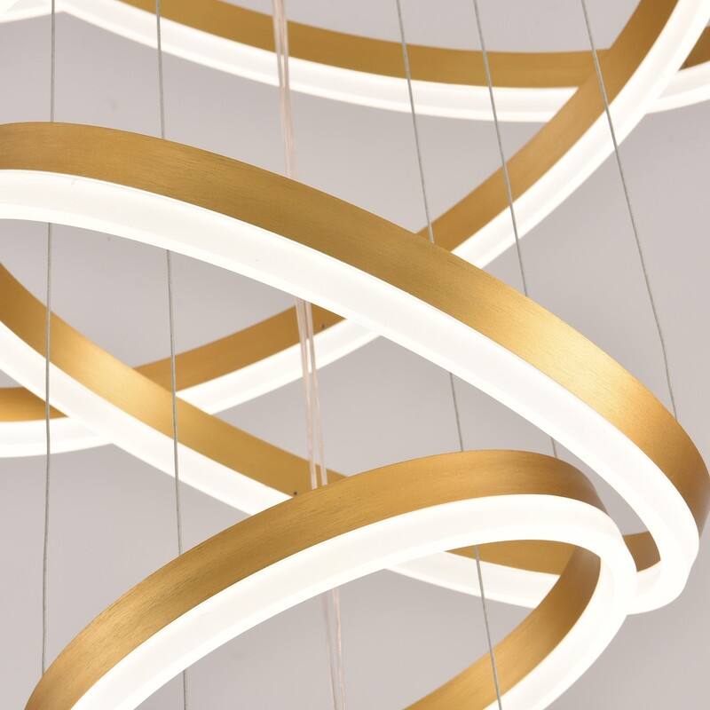 Modern Ring LED Chandelier Ring Adjustable Ceiling Light with Remote Control for High Ceilings