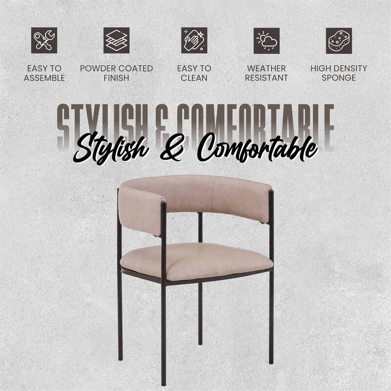 Dining Chair in Leather with Open-Back and Powder Coated Iron Legs Set of 4