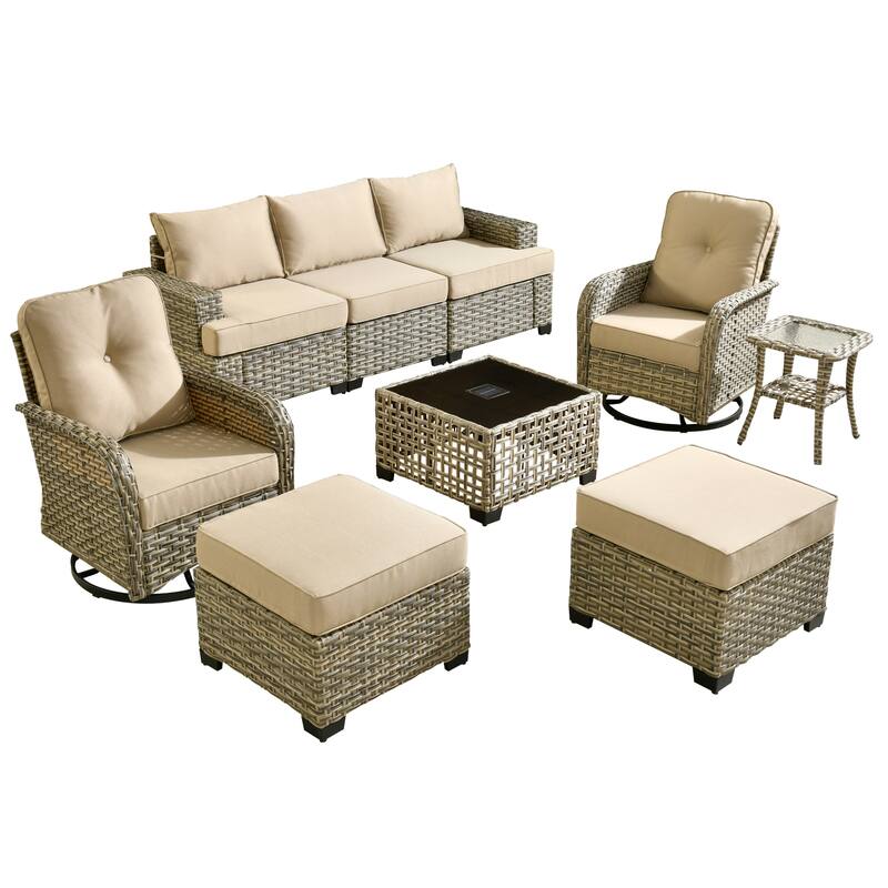 HOOOWOOO 9-piece Patio Swivel Chair Conversation Set