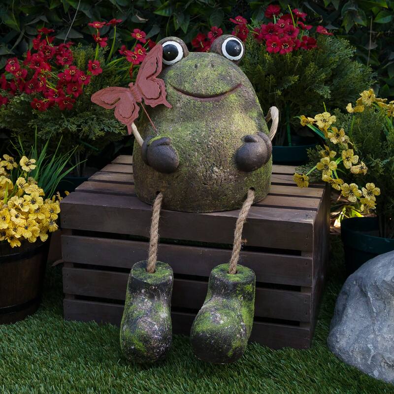 Frog with Metal Butterfly Statuary