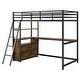 preview thumbnail 11 of 11, Twin Size Metal&Wood Loft Bed Frame with Desk, Shelves & 2 Big Built-in Drawers, LED Light and USB Charging Station for Bedroom