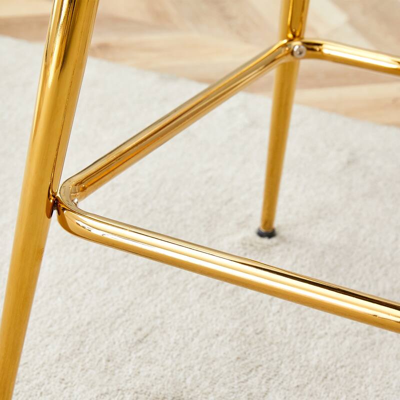 Set of 4 Swivel Bar Stools with Linen Cushions, Beige Seats & Golden Metal Legs for Kitchen Island