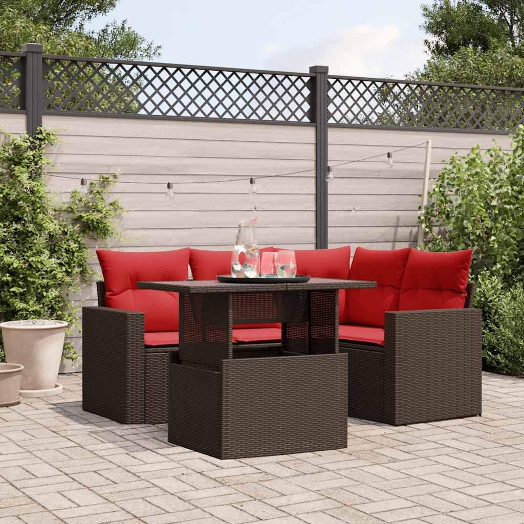 vidaXL Patio Sofa Set with Cushions and Table Outdoor 5 Piece Poly Rattan