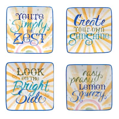Certified International Lemonade 6" Canape/Luncheon/Appetiser Plates, Set of 4 Assorted Designs