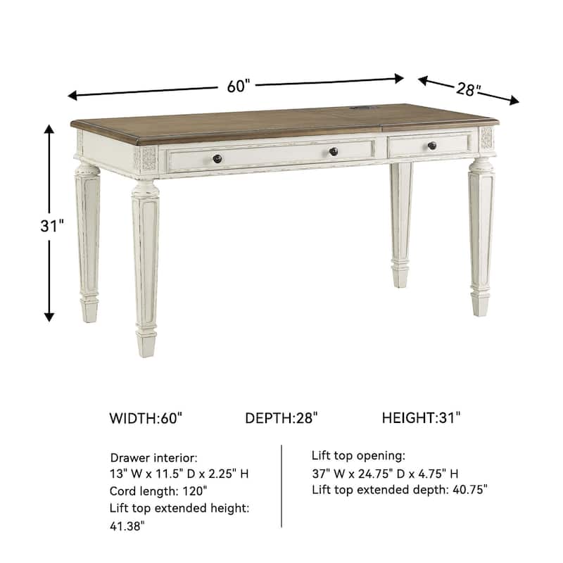 Realyn White/Brown Home Office Lift Top Desk