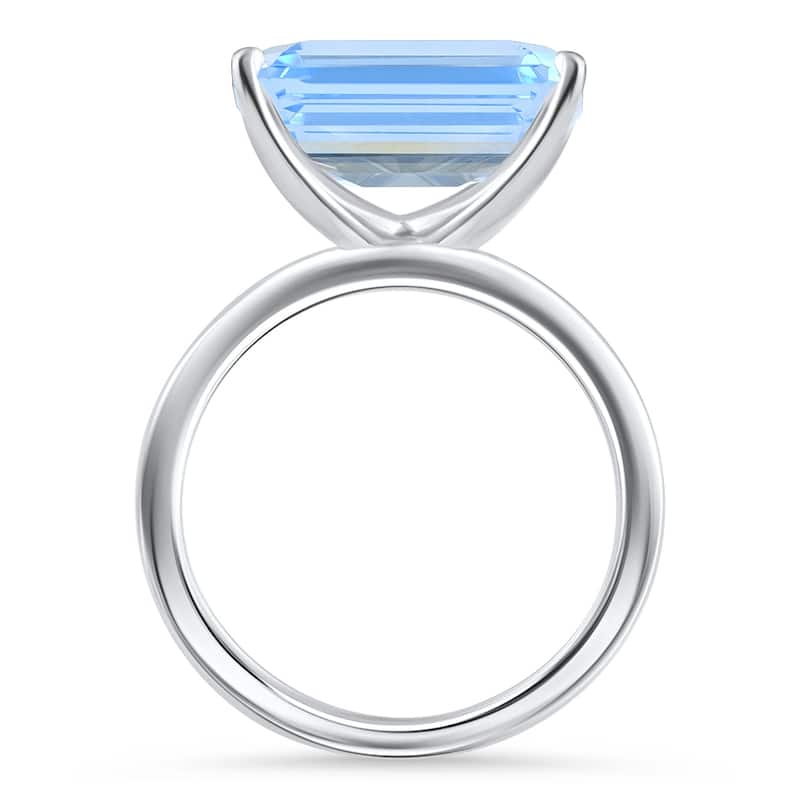 Bliss Diamond 14x10mm Emerald Cut East to West Blue Topaz Solitaire Ring White Gold