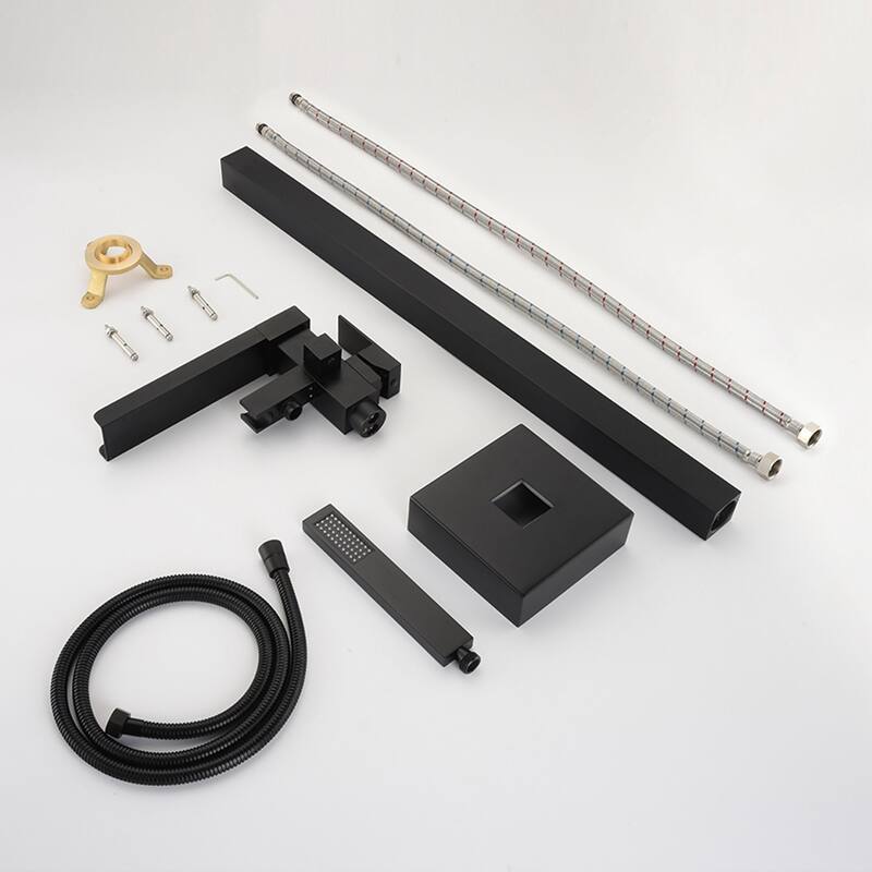 Single Handle Waterfall Tub Filler Freestanding Bathtub Faucet with Hand Shower in Black