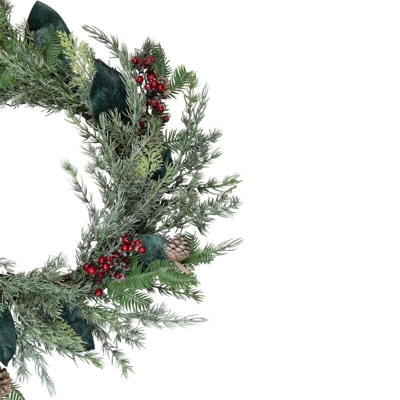 Mixed Foliage and Iced Berries Artificial Christmas Wreath 26-Inch Unlit - 26"