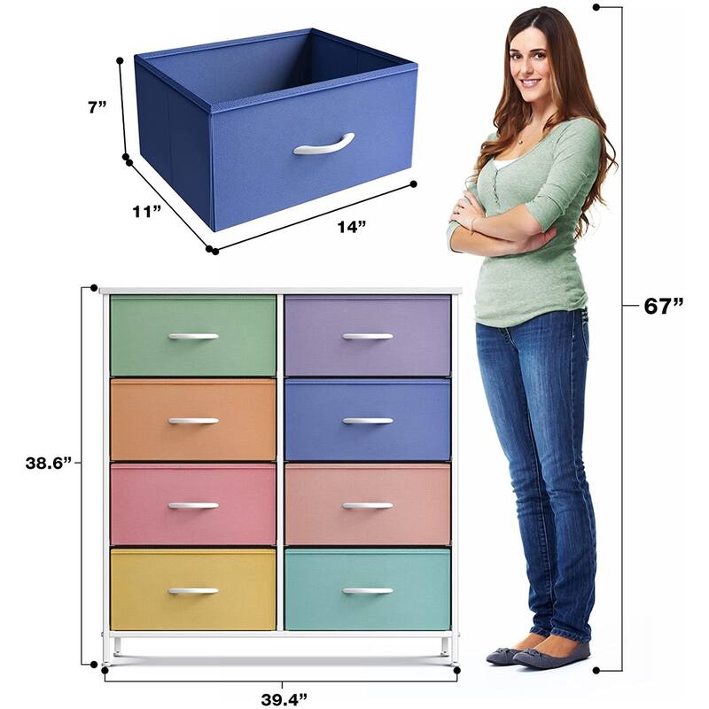 Sorbus Kids Dresser with 8 Drawers Storage Chest Tower Unit - Steel Frame, Wood Top, Tie-dye (Pastel 2)