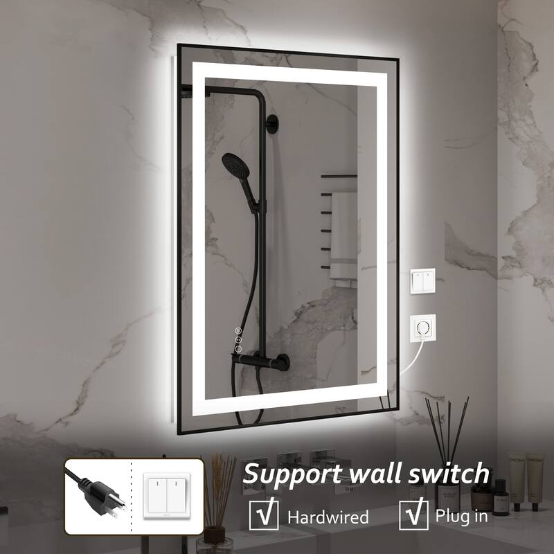 QuivaraView Aluminum front light and backlit LED lighted Framed Tempered Glass Bathroom Vanity Wall Mounted Mirror
