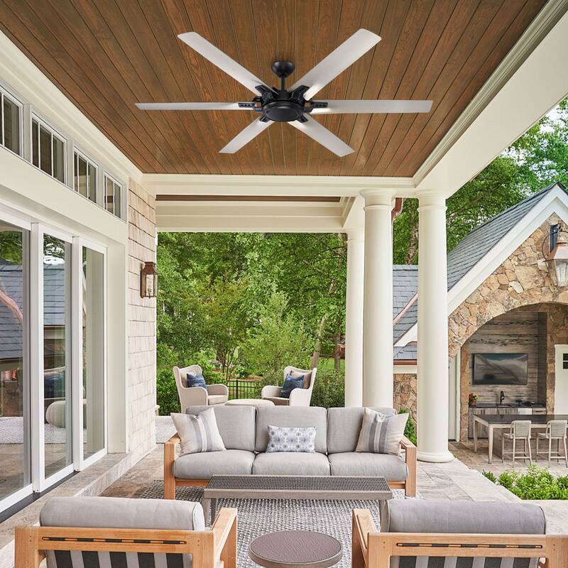 70" Modern Aluminum 6-Blade Black Large Windmill Ceiling Fan without Light - 70 in. D x 70 in. W x 13 in. H