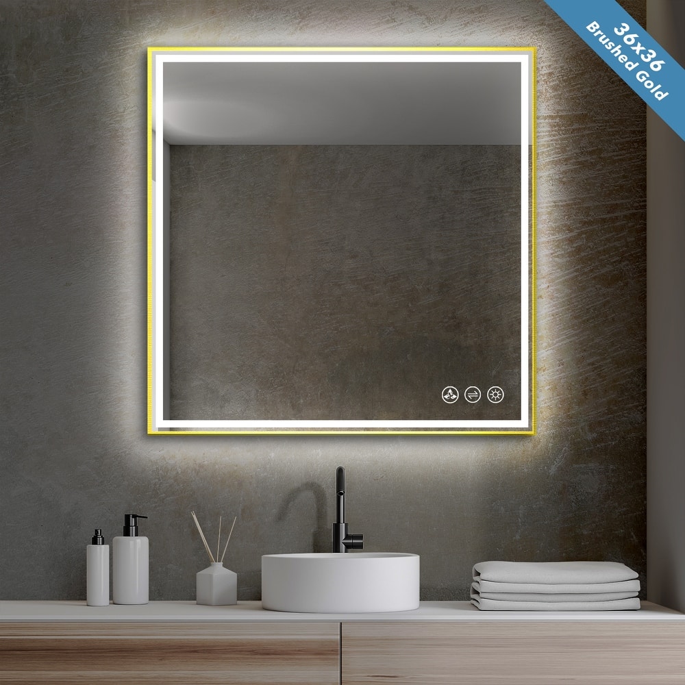 Blossom LED Bathroom Mirror, Brushed Gold Frame, Backlit, Anti-Fog