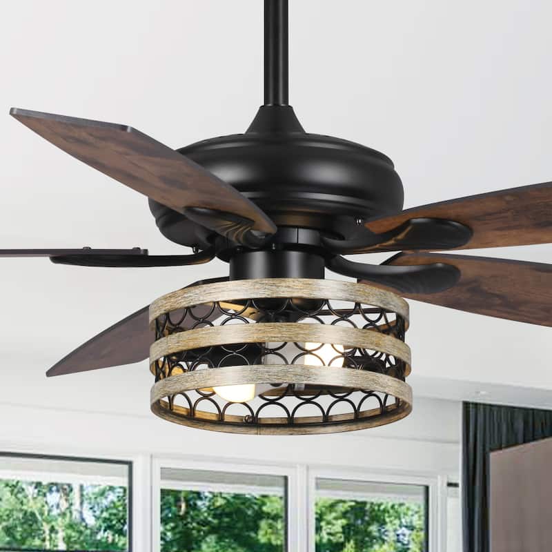 52-inch Metal Matte Black 5-Blade AC Motor Smart Ceiling Fan with Remote