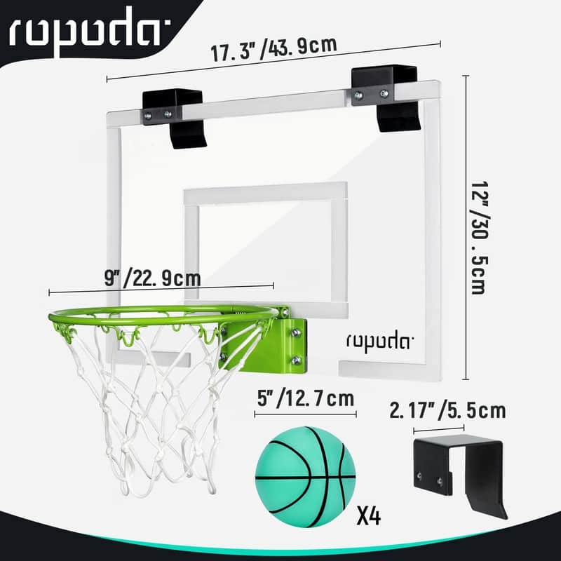Mini Indoor Basketball Hoop Backboards for Teens & Adults, Mini Hoop for Kids with 4 Balls & Pump