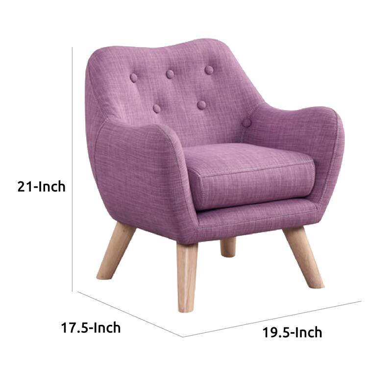 Binie Kids Chair w Wood Angled Legs, Pink Purple Button Tufted Linen