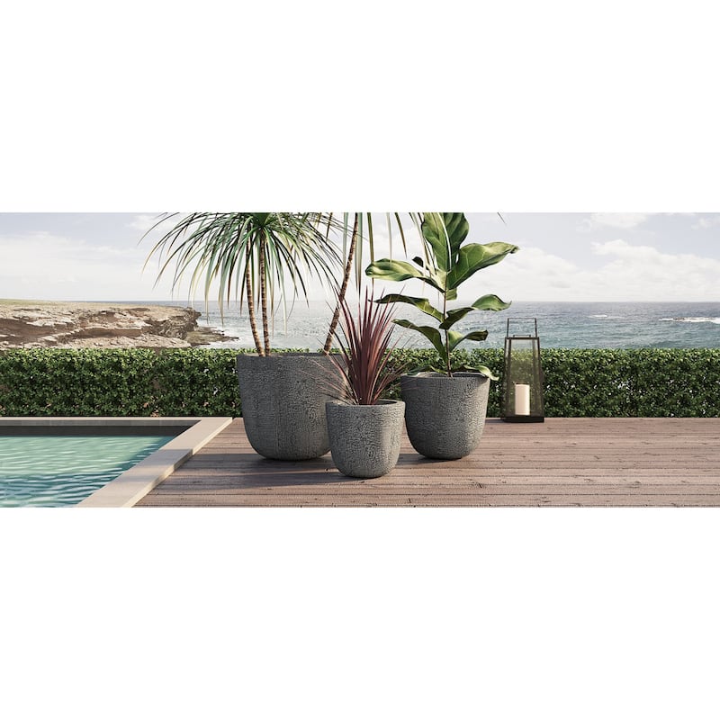 Roomfitters Lightweight MGO Planter Set of 3, Round Weather Resistant Outdoor Indoor Flower Pots for Garden Patio