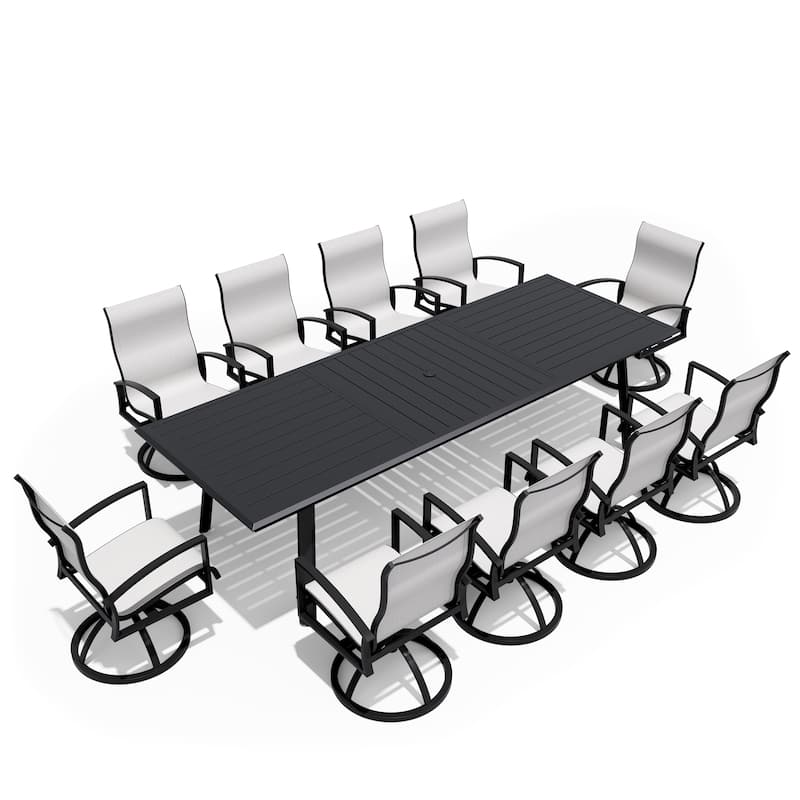 7/9/11-Piece Outdoor Patio Dining Set Aluminum Dining Table and Sunbrella Swivel Chairs - Augustine Oyster - Set of 11