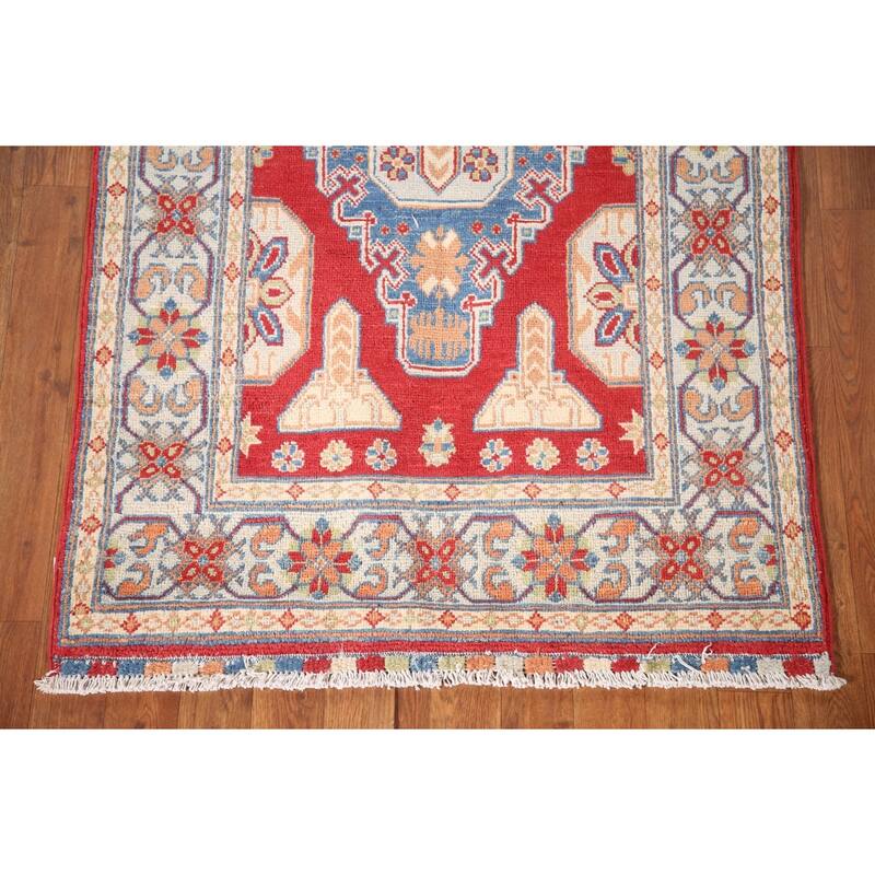 Red Kazak Rug Handmade Traditional Wool Carpet - 3'1"x 5'0"