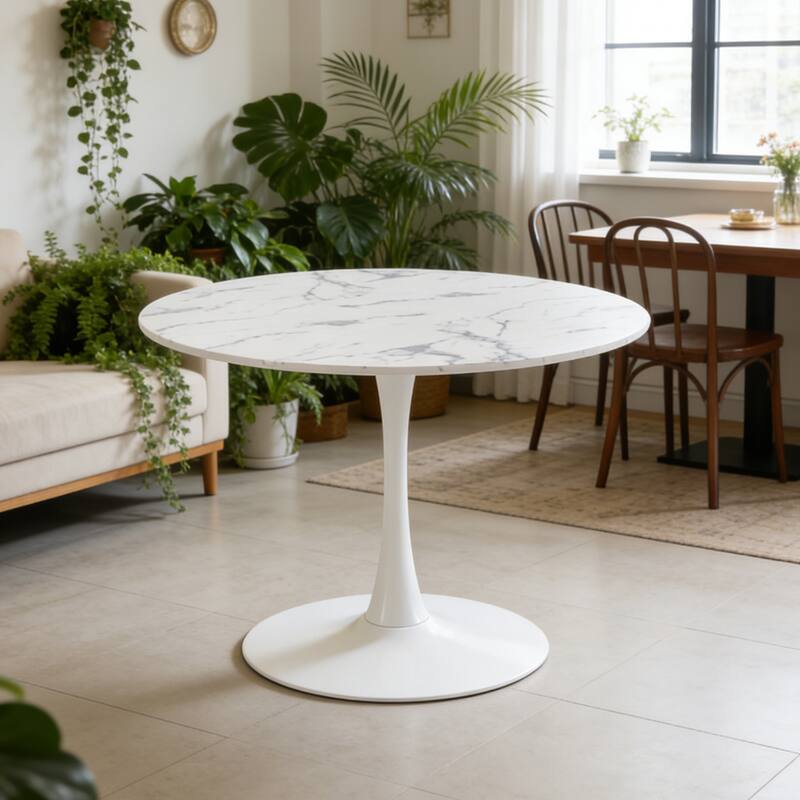 42.1"Tulip Table, Mid-Century Dining Table For 4-6 People - Round MDF Table Top (The Tabletop Consists Of Two Panels)