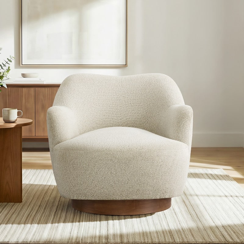 Spruce & Spring Modern Upholstered Swivel Accent Chair with Wood Base