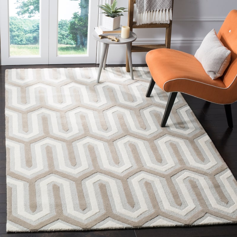 SAFAVIEH, Handmade Cambridge Faiza Modern Moroccan Wool Rug - 4' x 6' - Light Blue/Grey
