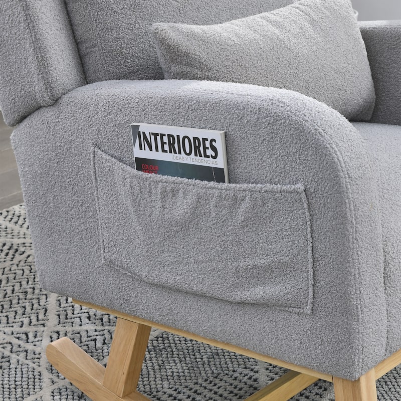 27.5 "W Modern Accent High Back Living Room Casual Armchair Rocker with One Lumbar Pillow, Two Side Pockets