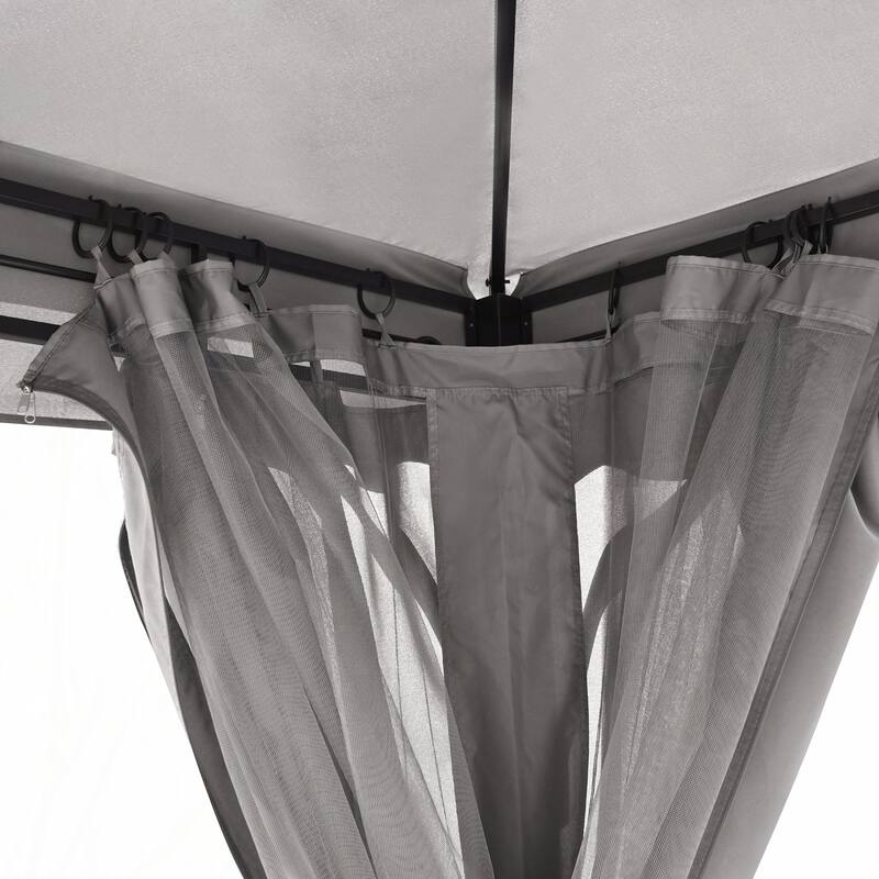 10x12 Outdoor Gazebo Tent with Double Roofs(Grey)
