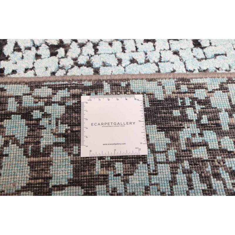 ECARPETGALLERY Hand-knotted Legacy Aqua, Black Silk, Wool Rug - 2'6 x 11'11
