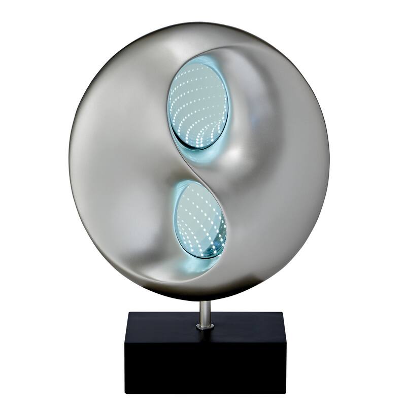 Nila 20 Inch LED Table Lamp, Black Silver Polyresin Orb Sphere, Block Base