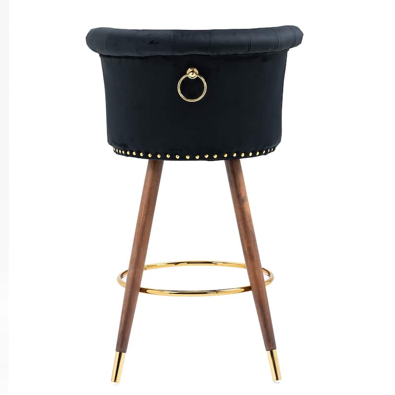 COOLMORE Vintage Upholstered Bar Stools with Backrest and Footrest, Fixed Height 360° Rotation for Kitchen, Dining, Home Bar