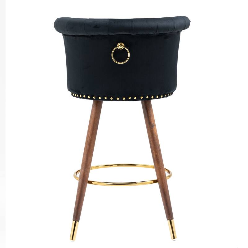 Counter Height Bar Stools Set of 2, Kitchen Bar Stools with Solid Wood Legs, Upholstered Dining Room Chairs with Footrest