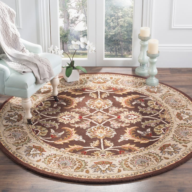 SAFAVIEH Handmade Heritage Casbah Traditional Oriental Wool Rug - 6' Round - Brown/Ivory
