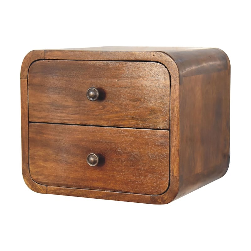 HomeRoots 12" Chestnut Solid Wood Two Drawer Floating Nightstand