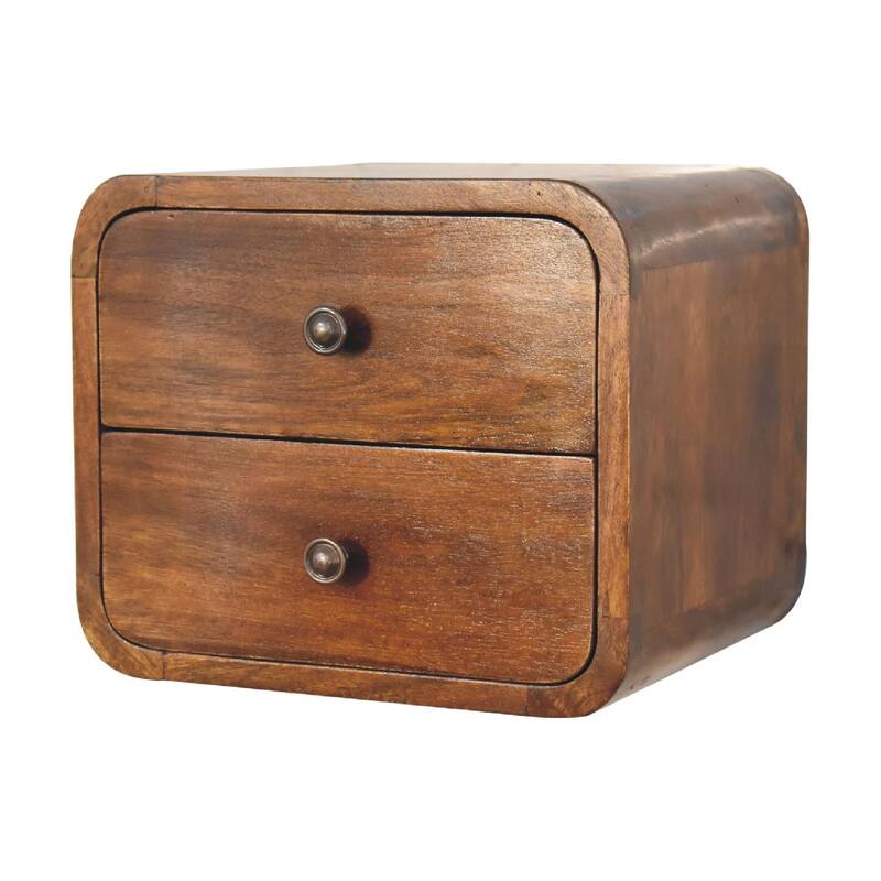 Mini Chestnut Floating Nightstand with Shiny Knobs
