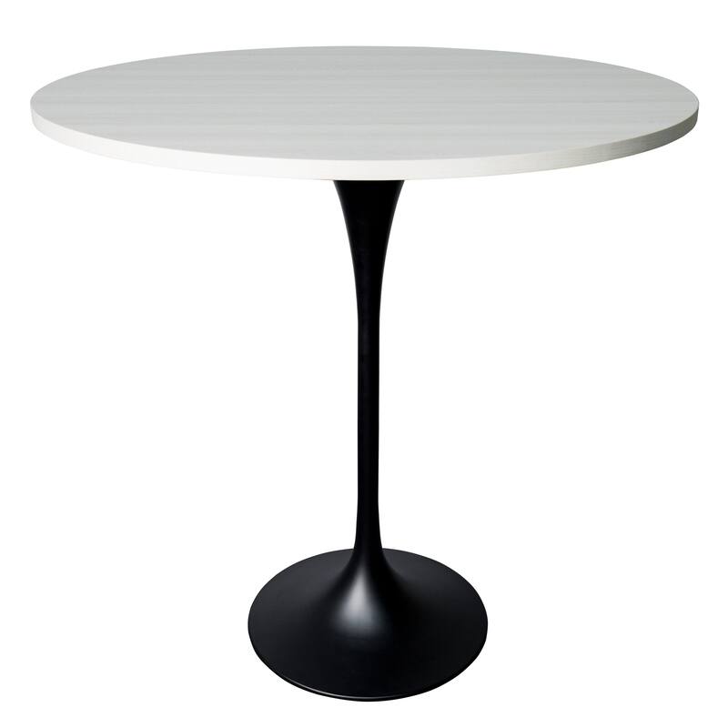 LeisureMod Verve 48" Round Dining Table with MDF Wood TableTop and Black Steel Base for Kitchen & Dining Room - Light Natural Wood