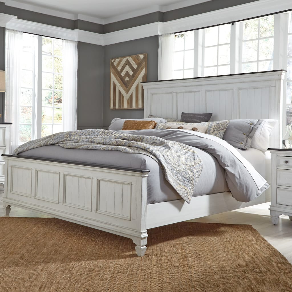 Copper Grove Allyson Park Wirebrushed White Charcoal King California Panel Bed