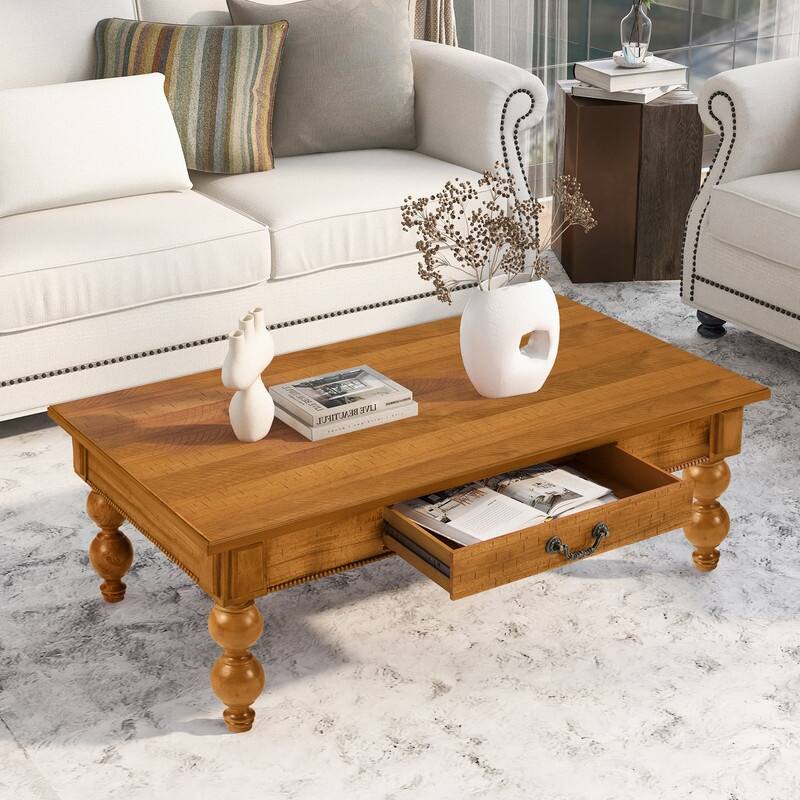 Retro 3-Piece Solid Wood Coffee Table Set with Storage Drawer, Vintage Design for Living Room and Office Decor