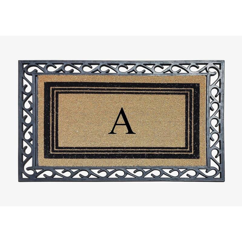 A1HC Natural Coir & Rubber Monogrammed Entrance Door Mats, Non-Slip, Flock Doormat, Thin-Profile Indoor Outdoor Doormat 24"x36" - A