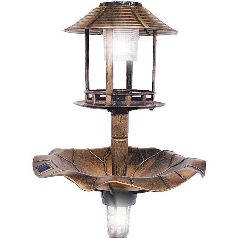 Solar Outdoor Bird Bath Antique Pedestal Fountain Decor Backyard, Gardens W/planter Foundation, Feeder, Stylish Led Lamp