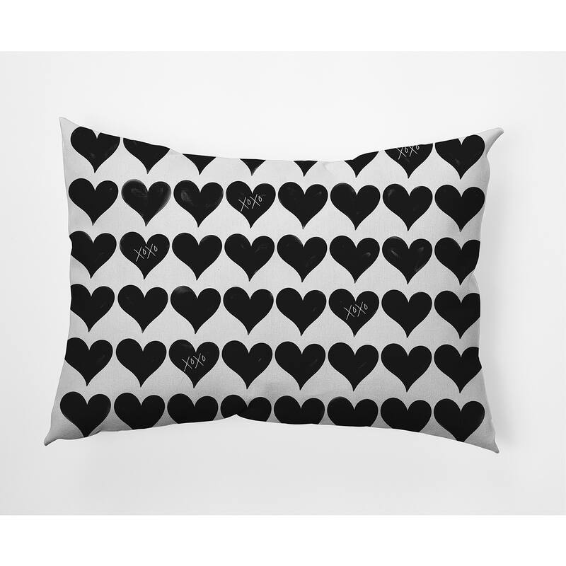 XOXO Colored Hearts Valentine's Day Decorative Indoor Pillow - 14" x 20" - Black-White