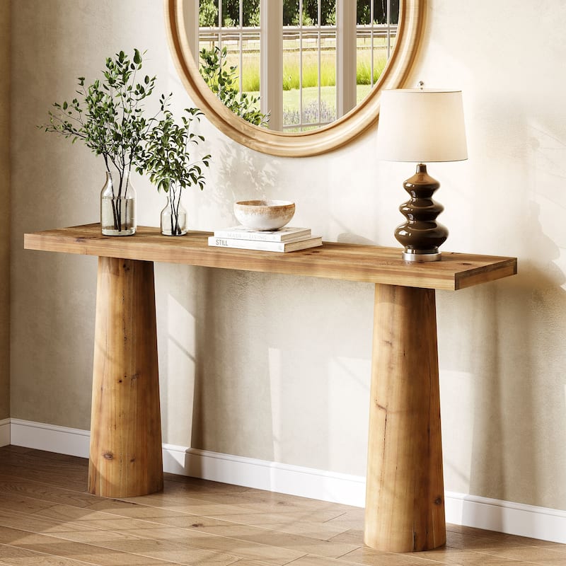 63-Inch Solid Wood Console Table, Long Farmhouse Entryway Table - Brown