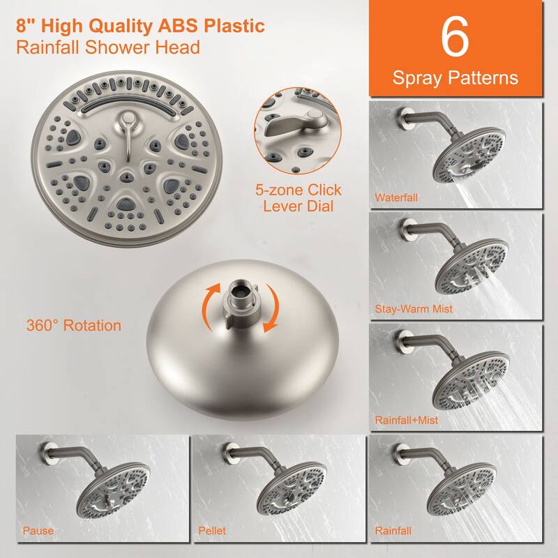 Wall Mount Tub Shower Faucet With Rough-in Valve Complete Shower System With Handheld And 8 Inch Shower Head Combo Kit Trim Set