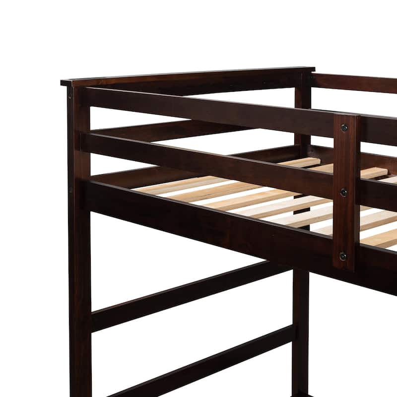 Hardwood Twin Over Twin Bunk Bed with Trundle and Staircase