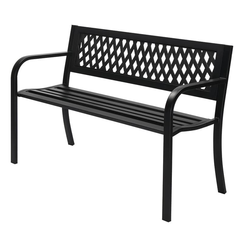 Outdoor 2-Person Black Metal Bench - Black