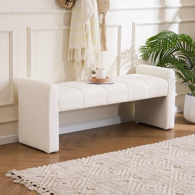 54" Boucle Bedroom Bench with Channel Tufted