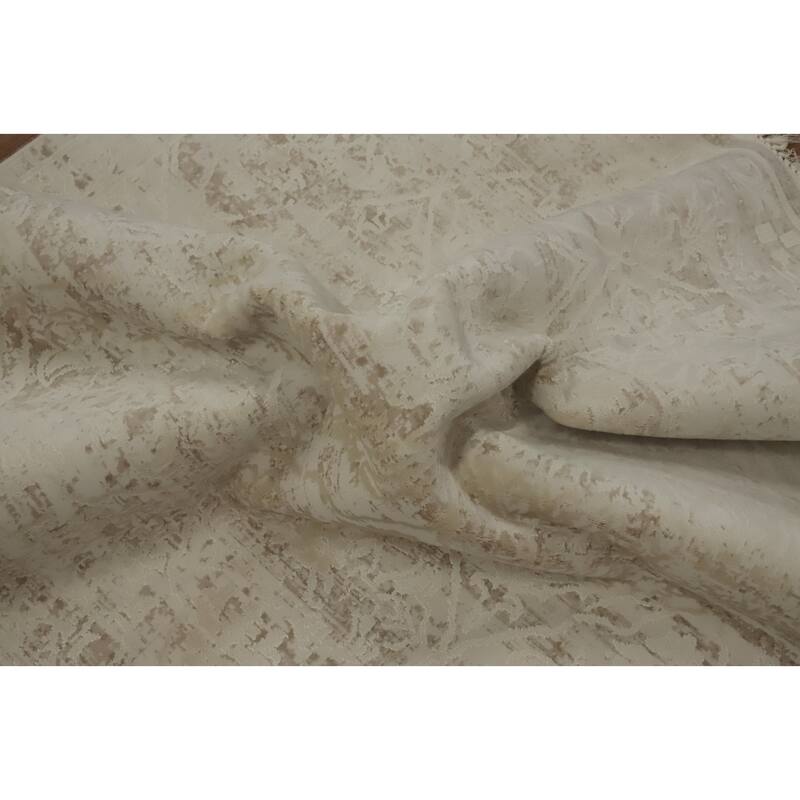 Machine Made Oriental Polyester Carpet Floral Beige & Ivories Distressed Area Rug - 7' 5'' X 5' 2''