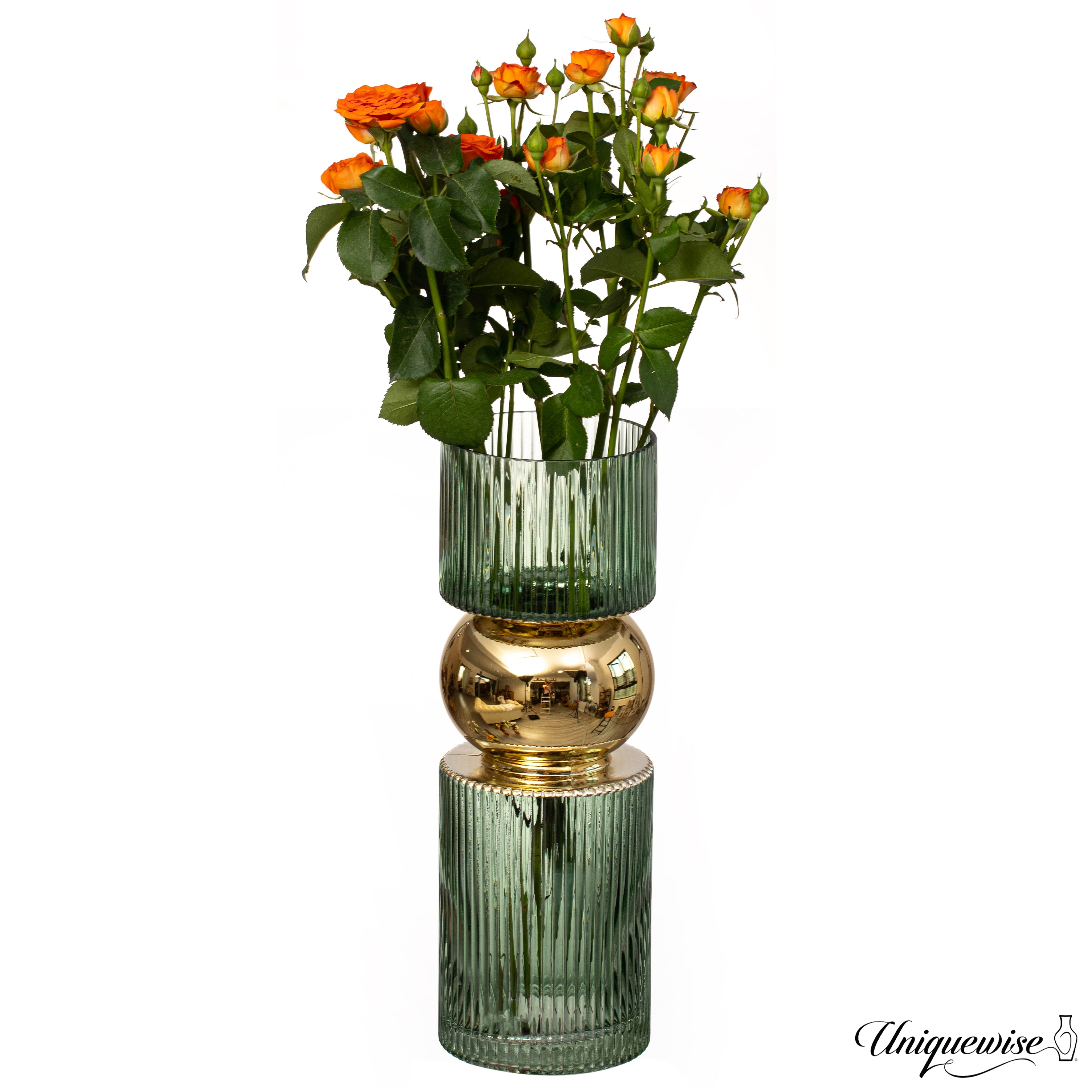 Set of 2 Decorative Green Tall Glass Vase - Modern Minimalist Decor for Parties, and Special Events