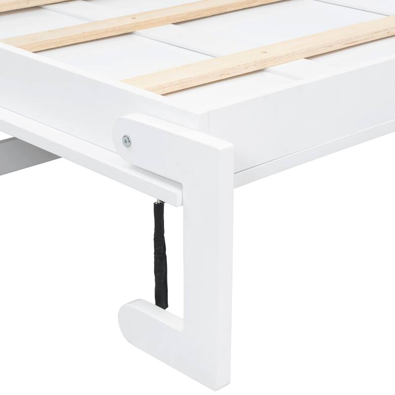 Compact Twin Murphy Bed with Charging Station, Drawer, and Storage Cabinets, White