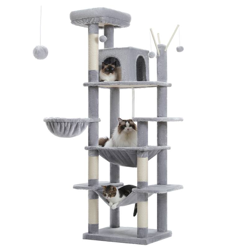 69" Tall Cat Tree Large Cat Tower with Super Big Hammock, Scratching Posts, Condo House and Large Top Perch