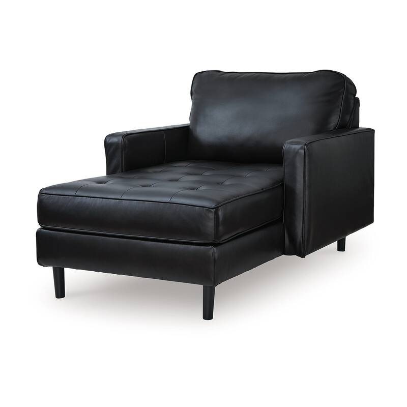 Bryc Chaise Lounge Chair, Classic Black Real and Faux Leather, 64 Inch